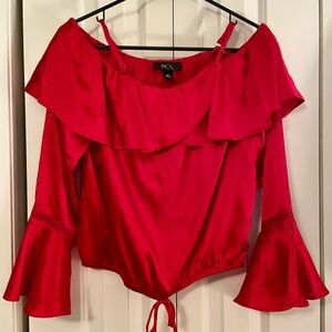 BCX Vibrant Red Ruffle Blouse